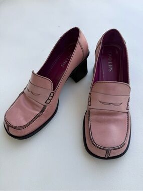 VTG Two Lips Womens Chunky Platform Penny Loafers Block Heel Rose 7.5 M Y2K 90s